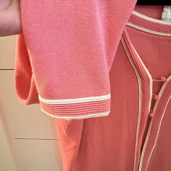 Y2k Vintage Emma James Pink-white cotton blend classic cardigan and tank set M - Picture 7 of 15